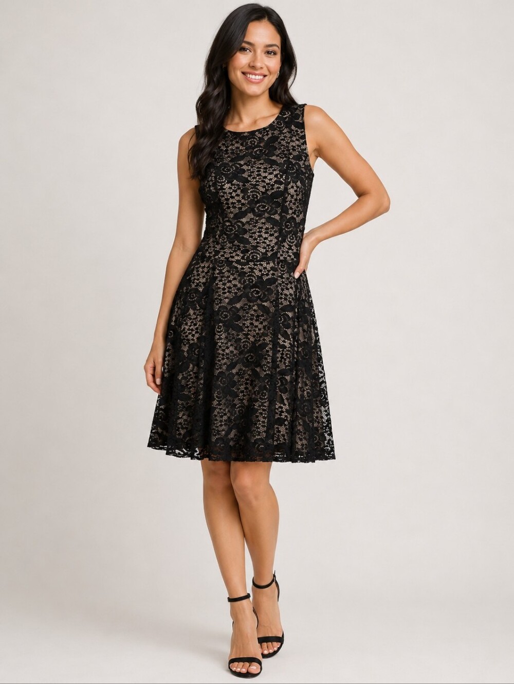City Triangles NWT Sleeveless Black Lace Fit-and-Flare Dress, Size Medium